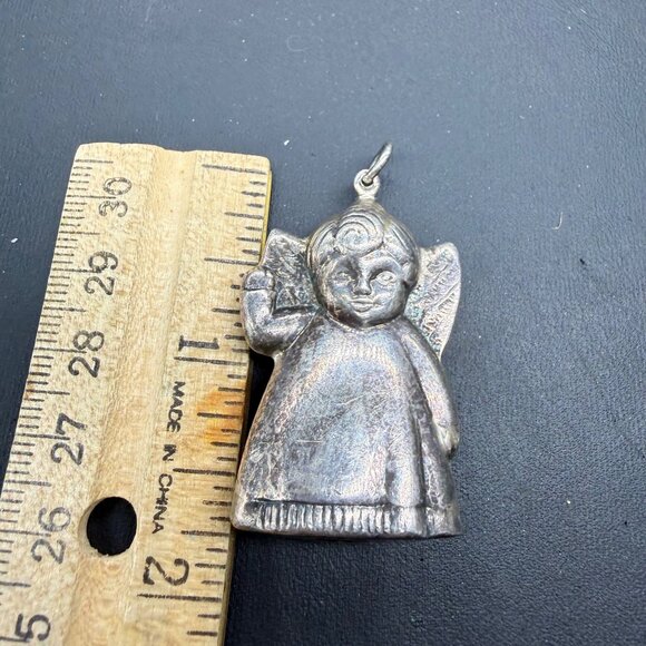 Cazenovia Sterling Silver Angel Pendant Charm Waving Cherub 1.75 Inch - Picture 2 of 6